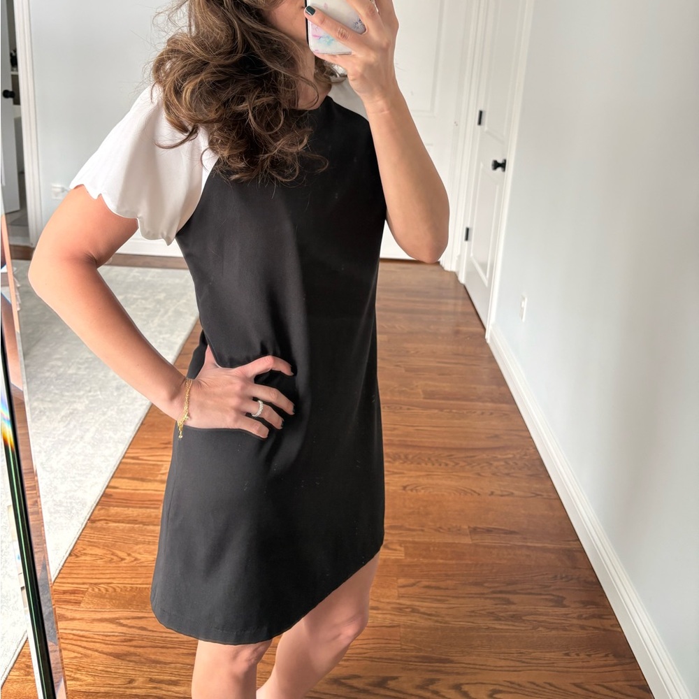 Naven Black & White mini dress with scalloped sleeve